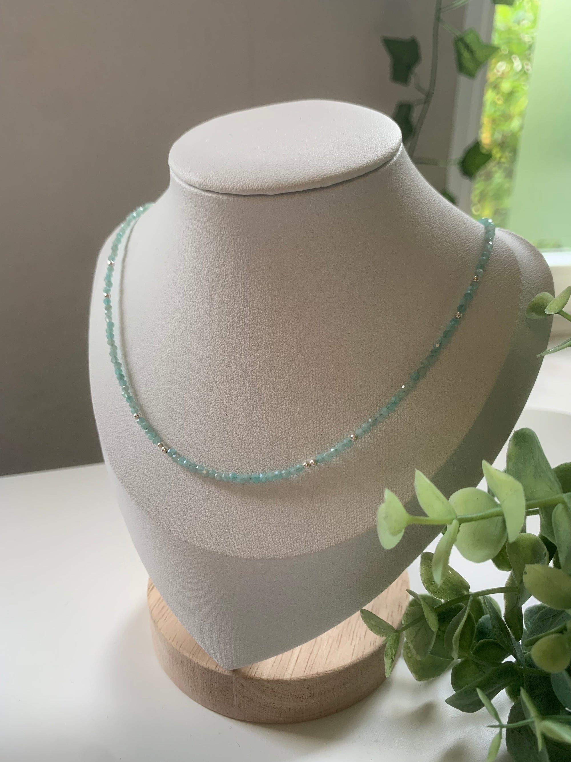 facettierte amazonit kette (silber)