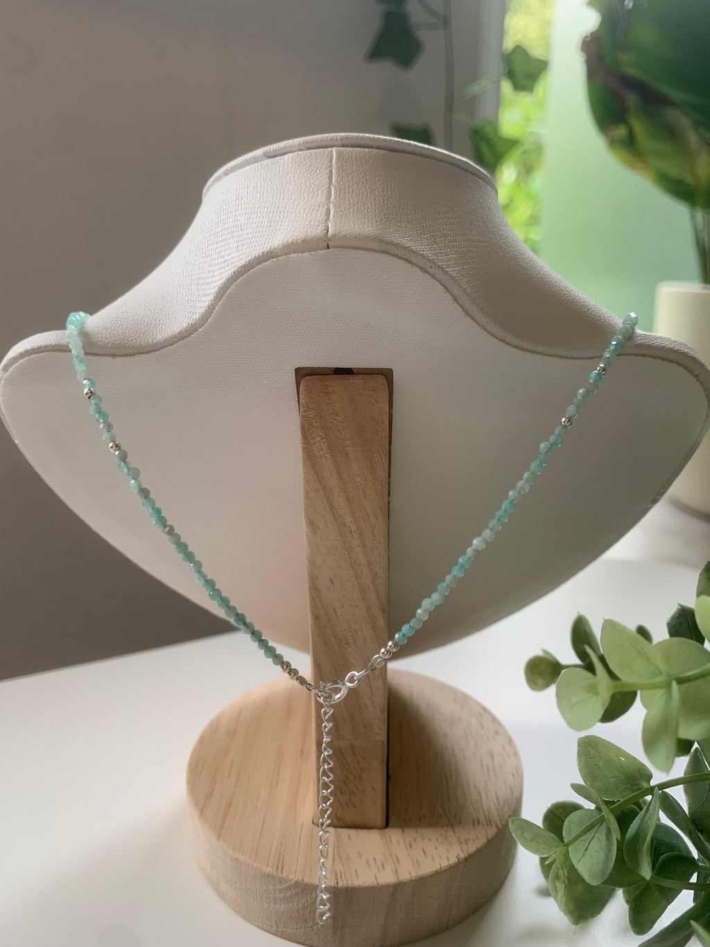 facettierte amazonit kette (silber)